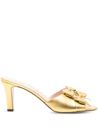 Valentino Garavani 75mm Bowow Leather Sandals In Gold