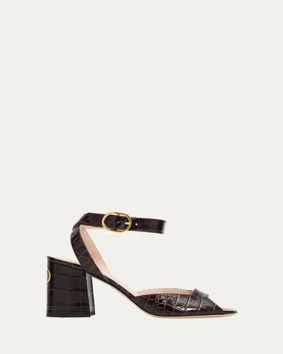 Valentino Garavani 75mm Fawcette Croc-embossed Leather Sandals In Animal Print