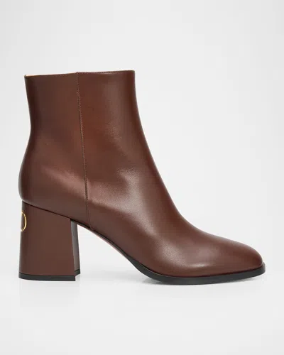 Valentino Garavani 75mm Fawcette Leather Ankle Boots In Brown