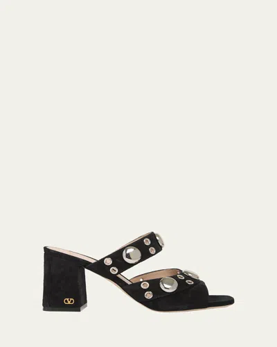 Valentino Garavani 75mm Studded Suede Mule Sandals In Black