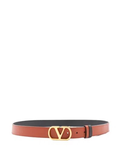 Valentino Garavani Brown Leather Vlogo Signature Reversible Belt