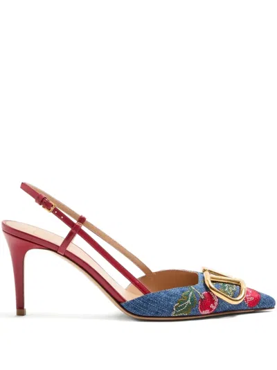 Valentino Garavani 80mm Cherryfic-embroidery Slingback-detailed Heeled Pumps In Multi