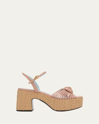 Valentino Garavani 80mm Coeur Royal Vlogo Leather Platform Sandals In Animal Print