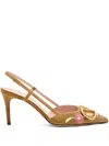 Valentino Garavani Vlogo Signature Slingback Pump In Crust Leather With Floral Embroidery 80mm Woman In Brown