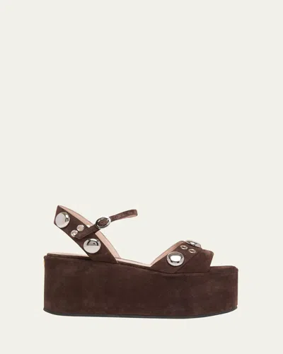 Valentino Garavani 80mm Studded Suede Platform Sandals In Brown