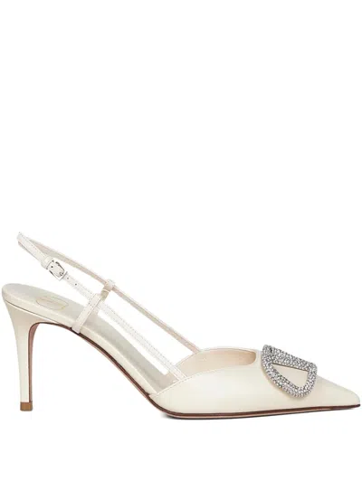 Valentino Garavani 80mm V-logo Signature Crystal-embellished Slingback Pumps In White