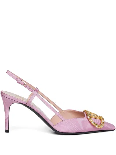 Valentino Garavani 80mm Vlogo Signature Crystal-embellished Slingback Pumps In Pink
