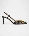 Valentino 80mm Vlogo Signature Grommet Leather Slingback Pumps In Black