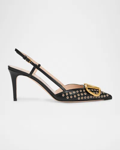 Valentino Garavani 80mm Vlogo Signature Grommet Leather Slingback Pumps In Black