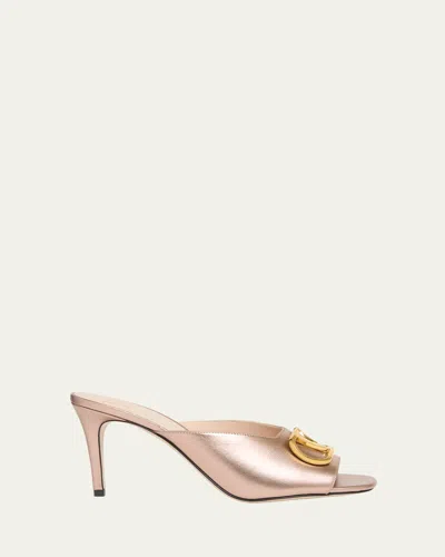 Valentino Garavani 80mm Vlogo Signature Metallic Leather Mule Pumps In Pink