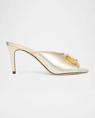Valentino Garavani 80mm Vlogo Signature Metallic Leather Mule Pumps In Gold