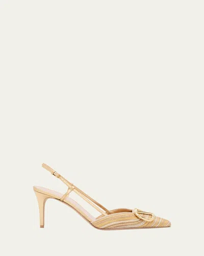 Valentino Garavani 80mm Vlogo Signature Metallic Slingback Pumps With Cornely Embroidery In Neutral
