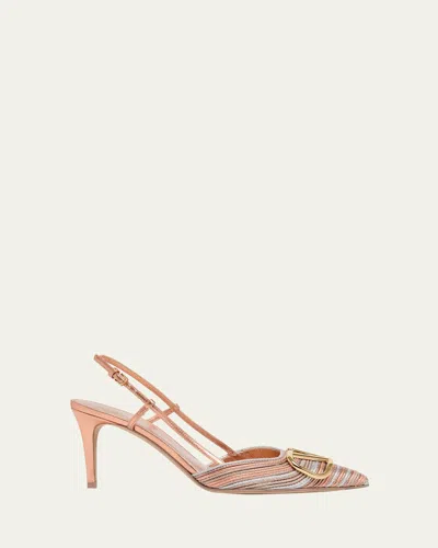 Valentino Garavani 80mm Vlogo Signature Metallic Slingback Pumps With Cornely Embroidery In Multi