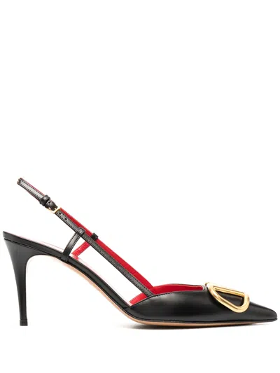 Valentino Garavani Leather Slingback With Frontal Vlogo Signature In Red