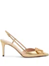 Valentino Garavani Vlogo Signature Slingback Pump In Laminated Nappa Leather 80mm Woman Antique Bras In Gold