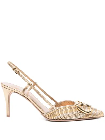 Pre-owned Valentino Garavani 80mm Vlogo Slingback Pumps In Gold
