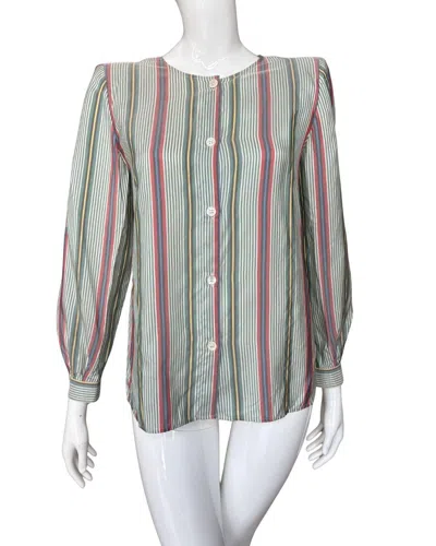 Pre-owned Valentino 80s  Studio Soft Stripe Blouse M In Gray