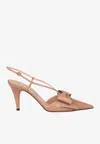 Valentino Garavani Bowow Slingback Pumps In Kidskin 85mm Woman Rose Cannelle 40.5 In Pink