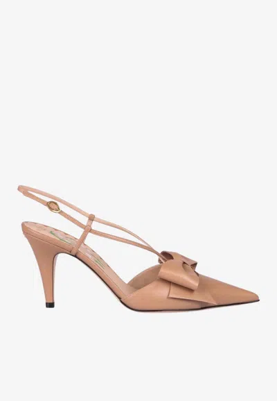 Valentino Garavani Valentino Bowow 85 Leather Slingback Pump In Brown