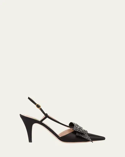Valentino Garavani 85mm Bowow Embellished Satin Slingback Pumps In Black