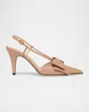 Valentino Garavani Bowow Slingback Pumps In Kidskin 85mm Woman Rose Cannelle 40.5 In Brown