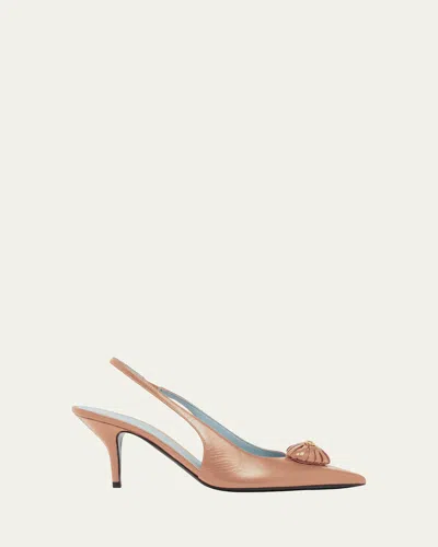 Valentino Garavani 85mm Coeur Vlogo Leather Slingback Pumps In Neutral