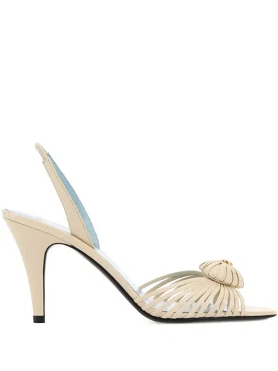 Valentino Garavani 85mm Royal Heart Vlogo Leather Slingback Sandals In Neutral