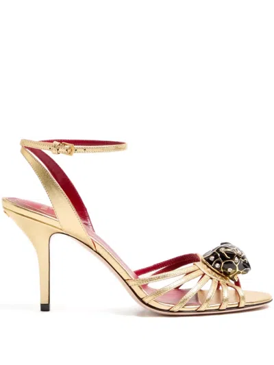 Valentino Garavani Pas De Chat 85 Embellished Metallic Leather Sandals In Gold