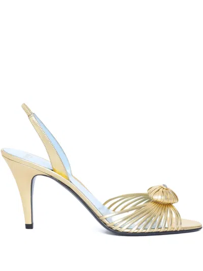 Valentino Garavani Valentino Royal 85 Metallic Leather Slingback Pumps In Gold