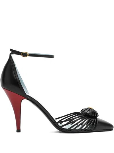 Valentino Garavani 85mm Strapped Heart-detail Heeled Pumps In Black