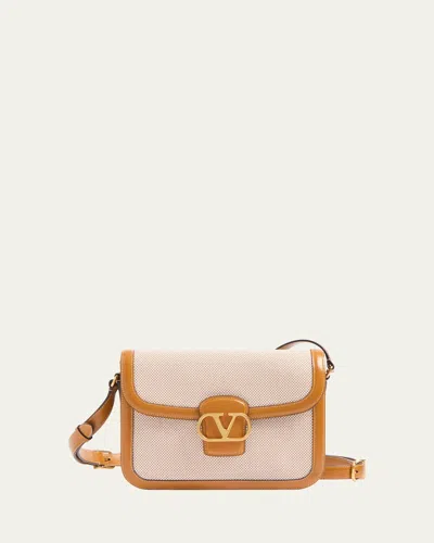 Valentino Garavani 9 To 5 Canvas & Leather Crossbody Bag In Naturale Tobacco Golden