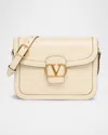 Valentino Garavani 9 To 5 Flap Leather Saddle Crossbody Bag In Butter White