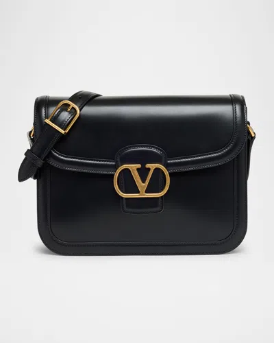 Valentino Garavani 9 To 5 Flap Leather Saddle Crossbody Bag In Nero