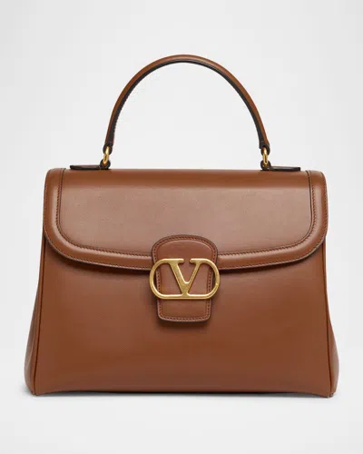 Valentino Garavani 9 To 5 Flap Leather Top-handle Bag In Brown