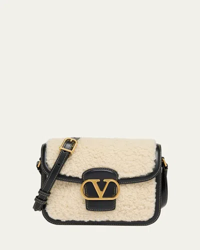 Valentino Garavani 9 To 5 Small Shearling And Leather Shoulder Bag In Black