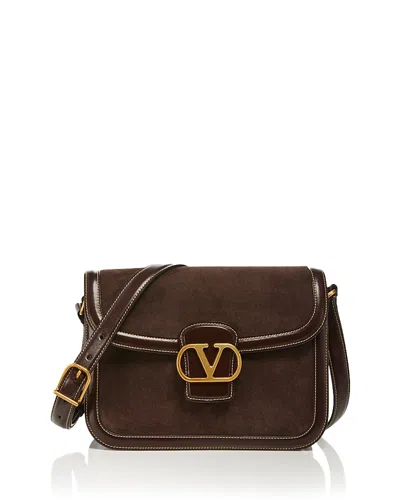 Valentino Garavani 9 To 5 Suede Shoulder Bag In Medium Brown