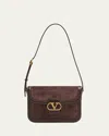 Valentino 9 To 5 Vlogo Flap Suede Shoulder Bag In Testa Di Morooak Brown