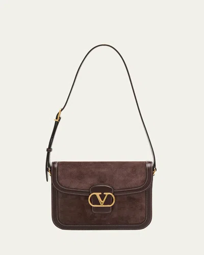 Valentino Garavani 9 To 5 Vlogo Flap Suede Shoulder Bag In Testa Di Morooak Brown