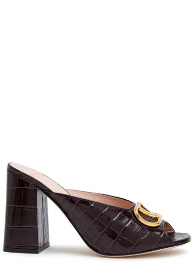 Valentino Garavani Valentino 90 Vlogo Crocodile-effect Leather Mules In Brown