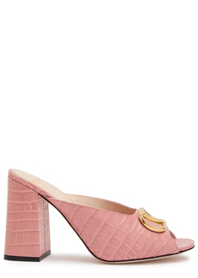 Valentino Garavani Valentino 90 Vlogo Crocodile-effect Leather Mules In Pink