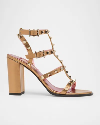 Valentino Garavani 90mm Rockstud Metallic Leather Block-heel Sandals