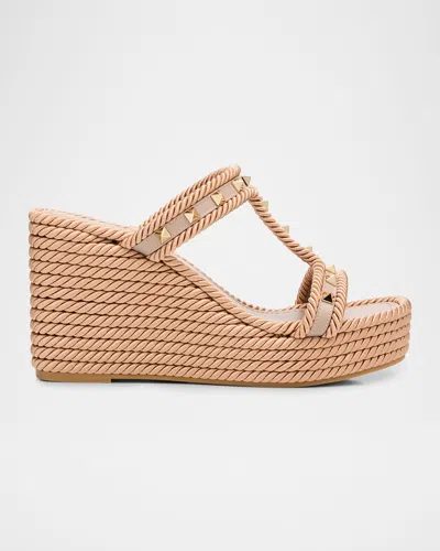Valentino Garavani 90mm Rockstud Torchon T-strap Espadrille Sandals In Brown