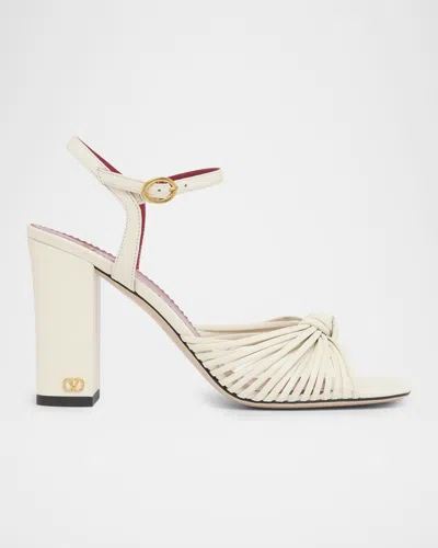 Valentino Garavani 90mm Vlogo Anne Leather Block-heel Sandals In White