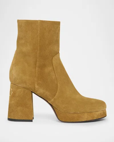 Valentino Garavani 90mm Vlogo Suede Platform Ankle Boots In Brown