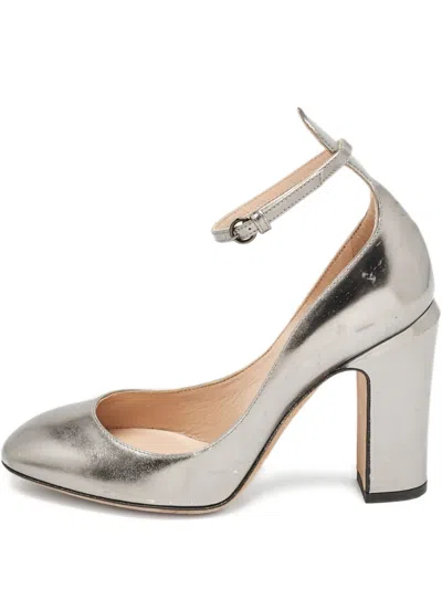 Pre-owned Valentino Garavani 95mm Metallic-finish Leather Pumps