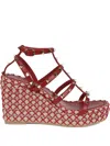 Valentino 95mm Studded Cage Heeled Espadrilles In Red