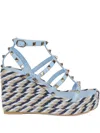 Valentino 95mm Studded Leather Espadrilles In Blue