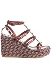 Valentino 95mm Studded Wedge Sandals In Brown
