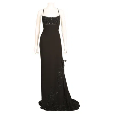 Pre-owned Valentino 98 Vintage Black Embellished Tassel Backless Sequin Maxi Dress Gown
