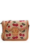 Valentino 9t05 Cherry-jacquard Raffia And Leather Cross-body Bag In Natural